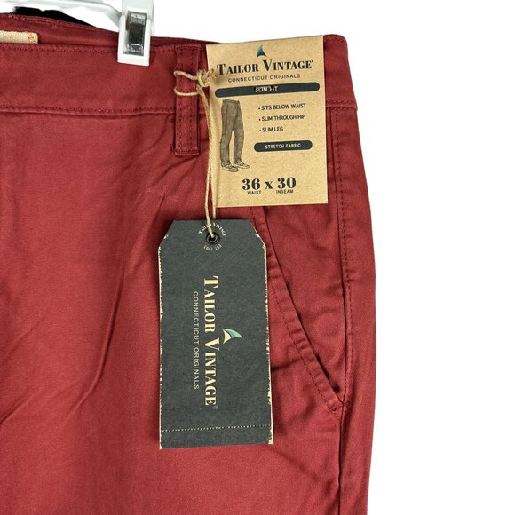 Tailor Vintage Mens Slim Fit Chinos Size 36x30 Stretch Fabric Cotton Blend Red - Picture 3 of 7